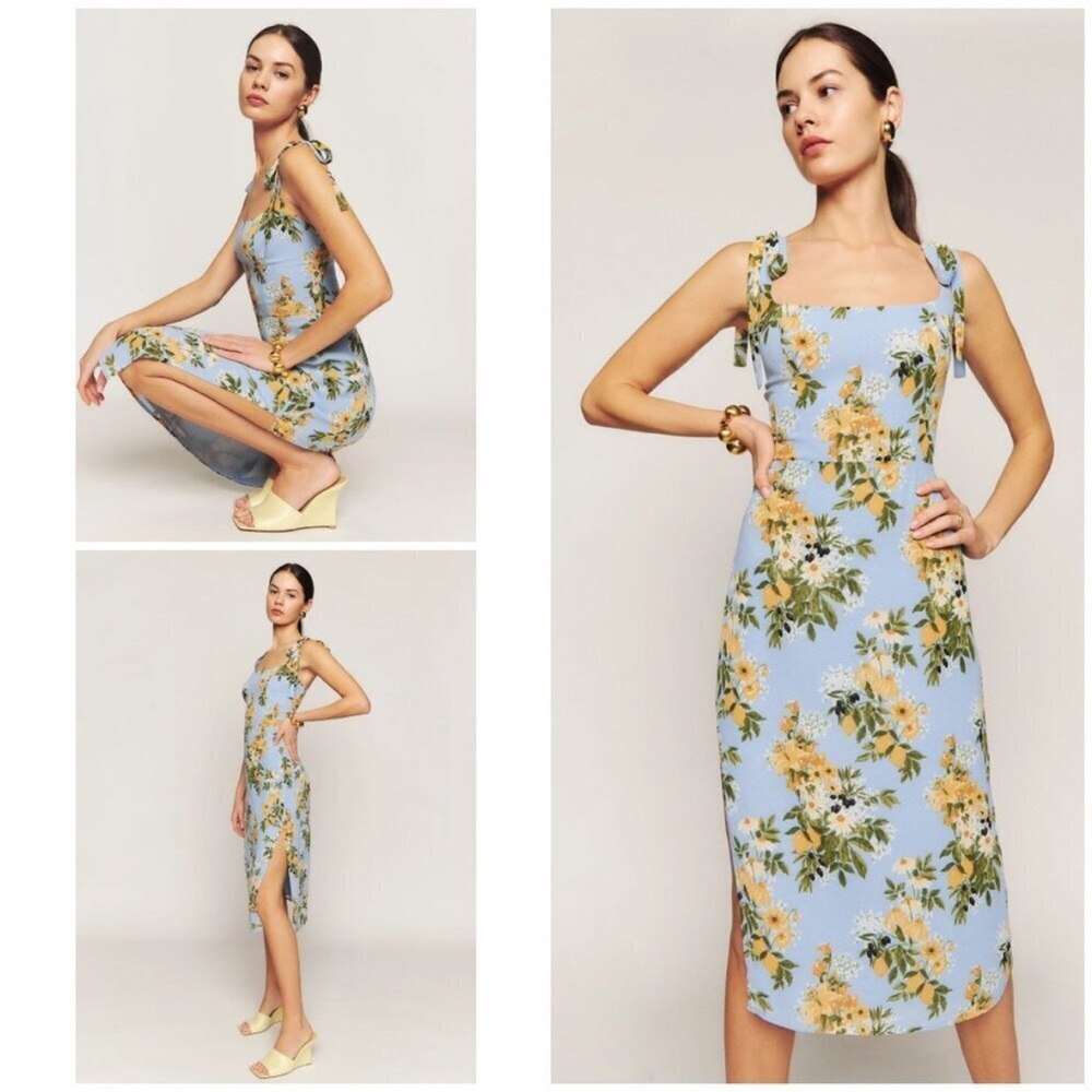 Reformation Blue Floral Midi Dress